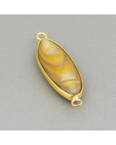 Connettore Componente Di Ottone Con Madreperla Incastonati Riso 10x38mm 10pz Giallo E Dorato-CABOCHON BORDATI E INCASTONATI | Worldofjewel.com