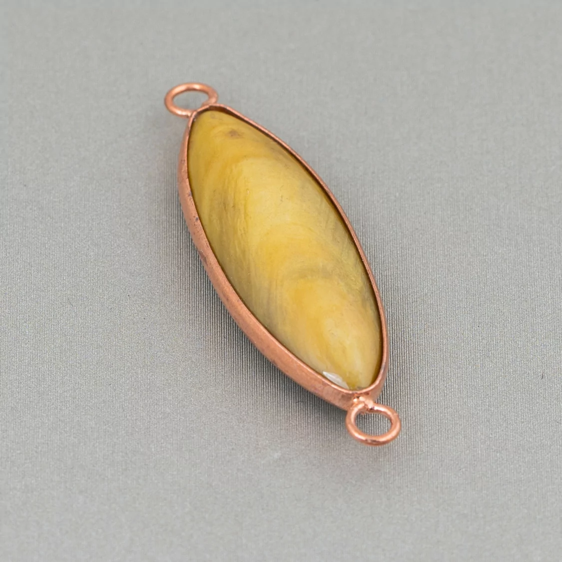 Connettore Componente Di Ottone Con Madreperla Incastonati Riso 10x38mm 10pz Giallo E Oro Rosa-CABOCHON BORDATI E INCASTONATI | Worldofjewel.com