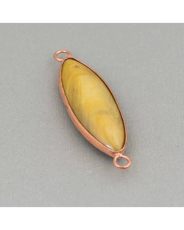 Connettore Componente Di Ottone Con Madreperla Incastonati Riso 10x38mm 10pz Giallo E Oro Rosa-CABOCHON BORDATI E INCASTONATI | Worldofjewel.com