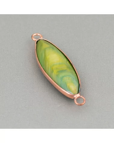 Connettore Componente Di Ottone Con Madreperla Incastonati Riso 10x38mm 10pz Verde E Oro Rosa-CABOCHON BORDATI E INCASTONATI | Worldofjewel.com