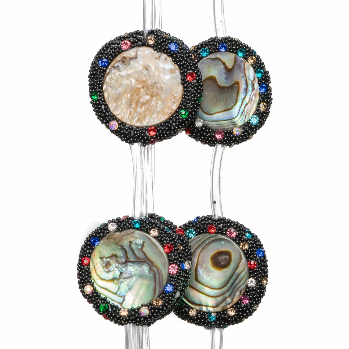 Perline A Filo Connettore Di Madreperla Nera Tondo Piatto 22mm Bordato Con Strass Multicolor 10pz-PERLINE CON MARCASITE STRASS | Worldofjewel.com