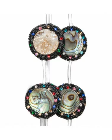 Perline A Filo Connettore Di Madreperla Nera Tondo Piatto 22mm Bordato Con Strass Multicolor 10pz-PERLINE CON MARCASITE STRASS | Worldofjewel.com