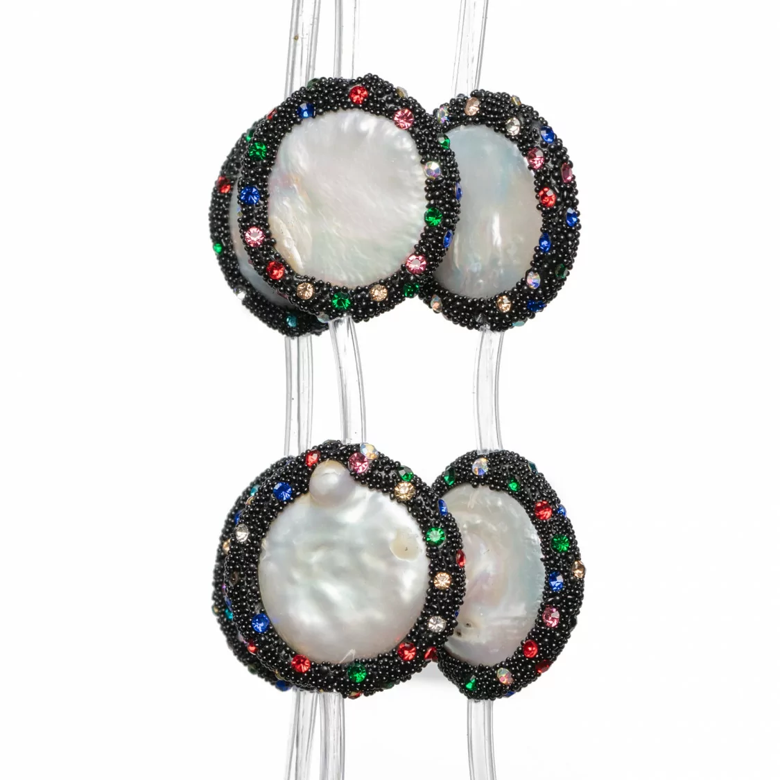 Perline A Filo Connettore Di Perle Di Fiume Tondo Piatto 25mm Bordato Con Strass Multicolor 10pz-PERLINE CON MARCASITE STRASS | Worldofjewel.com