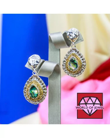 Orecchini A Perno Di Bronzo Con Marcasite Strass E Abalone A Goccia-BRONZO FANTASIA | Worldofjewel.com