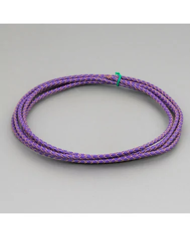 Cordone Di Vera Pelle Intrecciato 3mm 2 Metri Viola-CORDONE DI PELLE | Worldofjewel.com