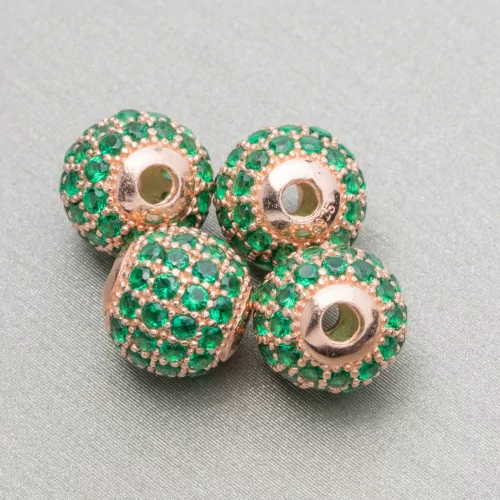 Distanziatore Di Argento 925 Palline Zirconate 6mm 8pz Oro Rosa Smeraldo Verde