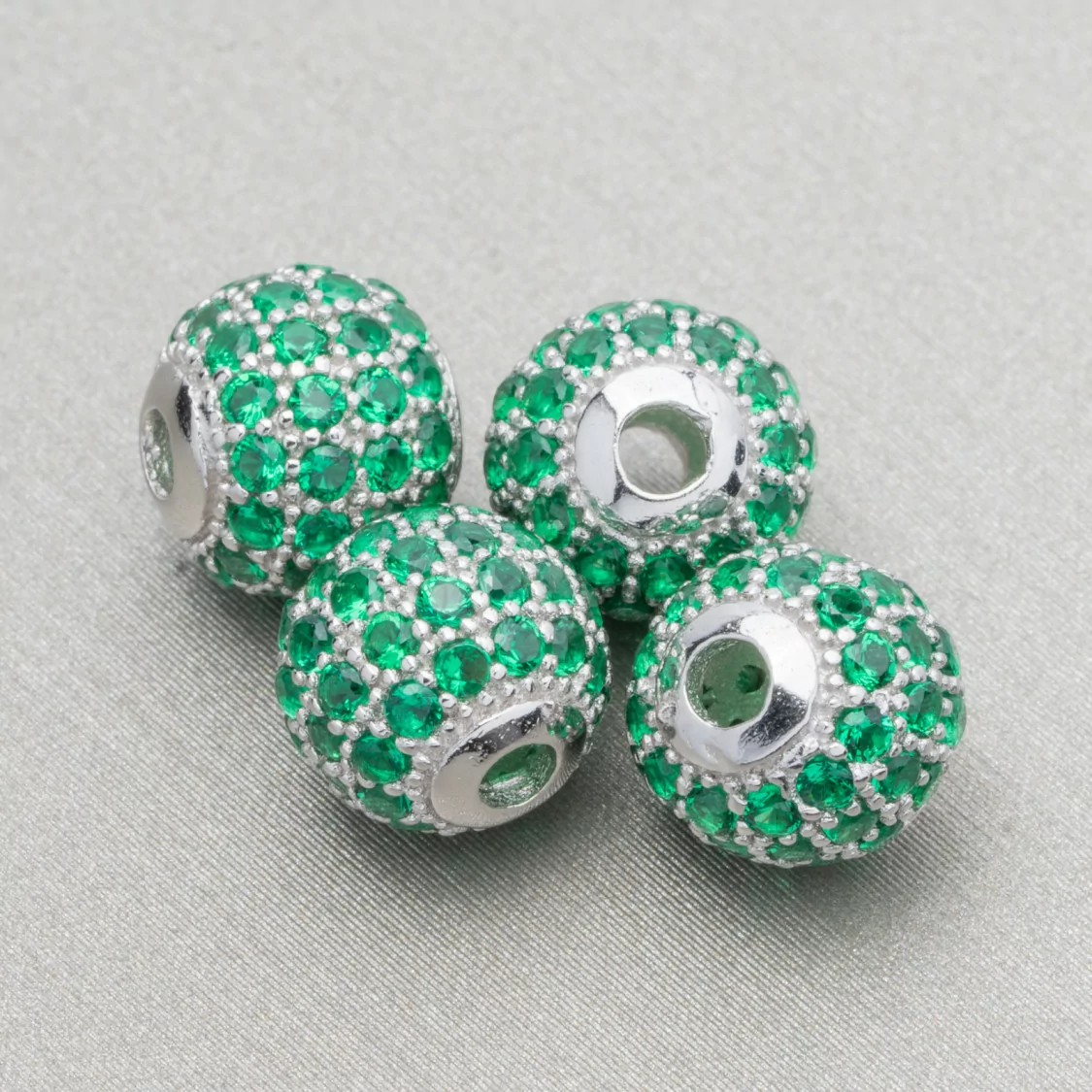 Distanziatore Di Argento 925 Palline Zirconate 10mm 4pz Rodiato Verde Smeraldo-PALLINE ZIRCONATE | Worldofjewel.com