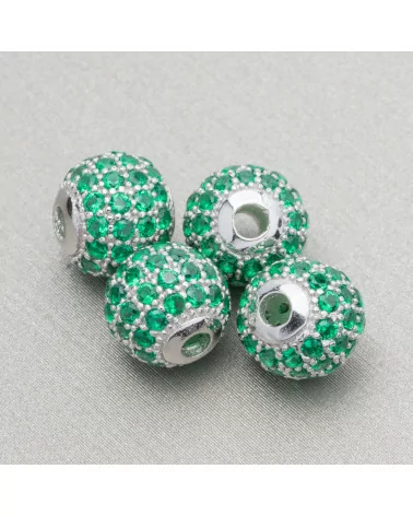 Distanziatore Di Argento 925 Palline Zirconate 10mm 4pz Rodiato Verde Smeraldo-PALLINE ZIRCONATE | Worldofjewel.com