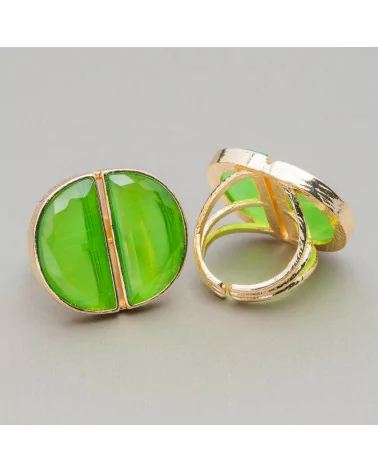 Anello Di Bronzo Con Occhio Di Gatto Doppia Mezzaluna 25x28mm Misura Regolabile Verde Chiaro-ANELLI BRONZO E OCCHIO DI GATTO | Worldofjewel.com