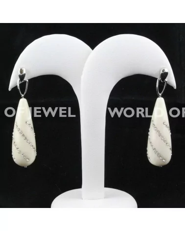 Orecchini A Perno Di Argento 925 E Pasta Di Corallo Con Strass - Bianco-ORECCHINI | Worldofjewel.com