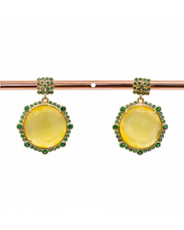 Orecchini Di Bronzo A Perno Con Pietre Incastonate E Zirconi 24x32mm Verde Giallo-BRONZO CRYSTAL | Worldofjewel.com