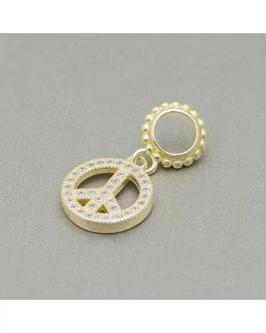 Pendenti Charms Di Argento 925 Foro Largo Con Zirconi Pace 5pz Dorato-ARGENTO 925 DESIGN ITALY | Worldofjewel.com