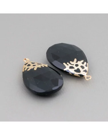 Componente Pendente Di Ottone Con Occhio Di Gatto Sfaccettate 20x30mm 4pz Nero- GOCCE | Worldofjewel.com