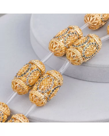 Perline A Filo Componente Di Bronzo Microfuso Traforato Con Marcasite Strass Barilotto 20x38mm 6pz-PERLINE MICROFUSE | Worldofjewel.com