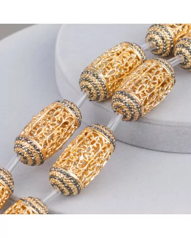 Perline A Filo Componente Di Bronzo Microfuso Traforato Con Marcasite Strass Barilotto 20x40mm 6pz-PERLINE MICROFUSE | Worldofjewel.com