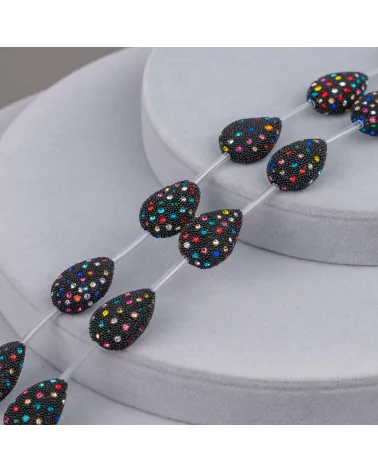 Perline A Filo Connettore Nero Con Strass Multicolor Goccia Piatta 15x23mm 10pz-PERLINE CON MARCASITE STRASS | Worldofjewel.com