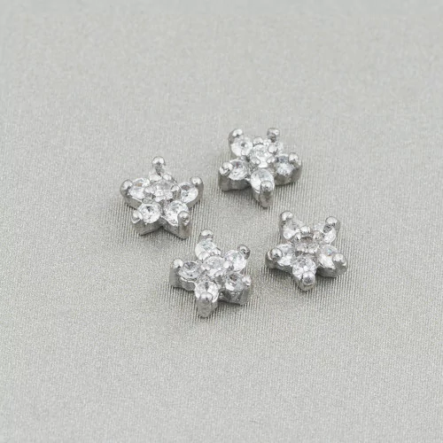 Basi Per Pendente Di Argento 925 Fiore Con Zirconi 6,5mm 7gr