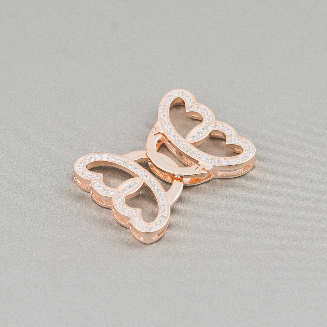 Chiusura Di Argento 925 Farfalla Con Zirconi 28x20mm Oro Rosa 2pz-CHIUSURE DI ARGENTO | Worldofjewel.com