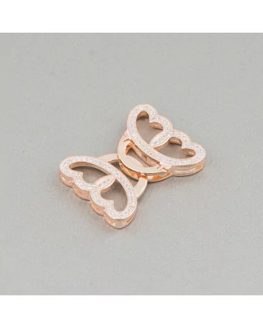 Chiusura Di Argento 925 Farfalla Con Zirconi 28x20mm Oro Rosa 2pz-CHIUSURE DI ARGENTO | Worldofjewel.com