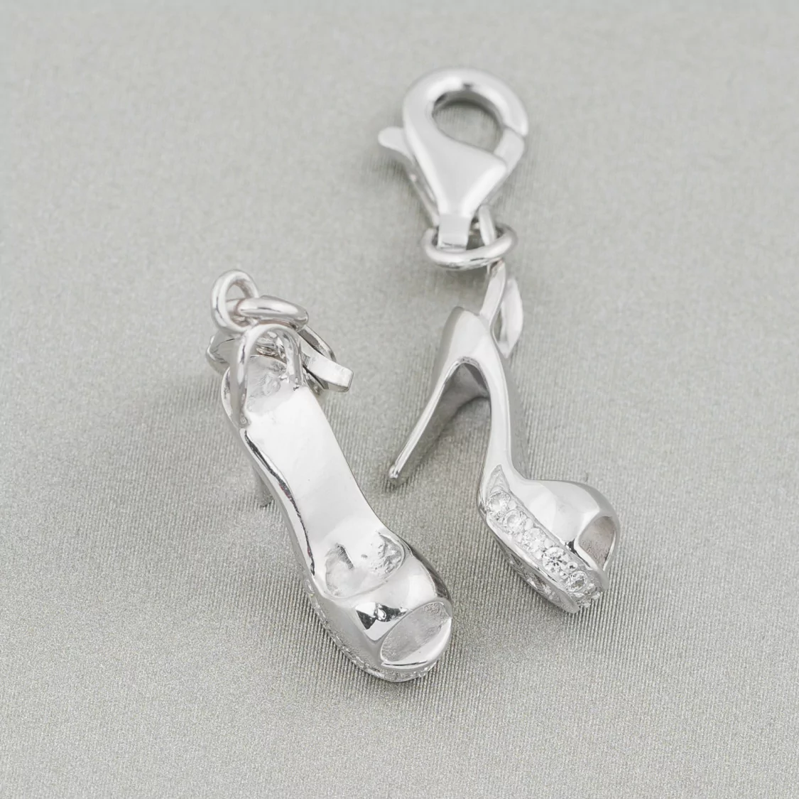 Ciondolo Pendente Charms Di Argento 925 Scarpetta Con Plateau E Zirconi Con Moschettone 12x30mm 4pz-ARGENTO 925 DESIGN ITALY | Worldofjewel.com