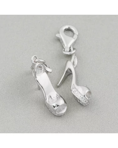 Ciondolo Pendente Charms Di Argento 925 Scarpetta Con Plateau E Zirconi Con Moschettone 12x30mm 4pz-ARGENTO 925 DESIGN ITALY | Worldofjewel.com