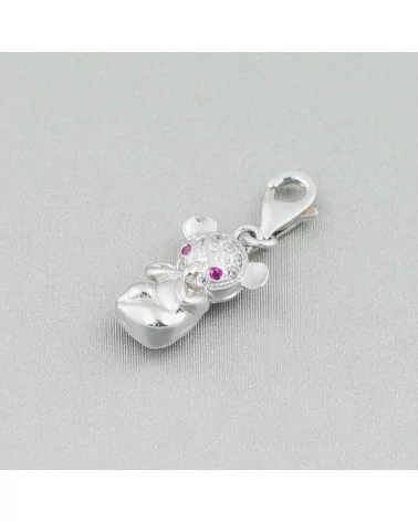 Ciondolo Pendente Di Argento 925 Con Moschettone E Zirconi 9x15mm 3pz Orsetto-ARGENTO 925 DESIGN ITALY | Worldofjewel.com