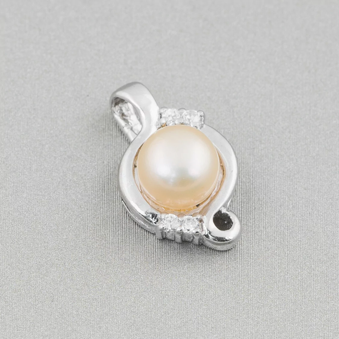 Ciondolo Pendente Di Argento 925 Con Perle Di Fiume E Zirconi Incastonati 11x18mm 1pz Rosa-ARGENTO 925 DESIGN ITALY | Worldofjewel.com