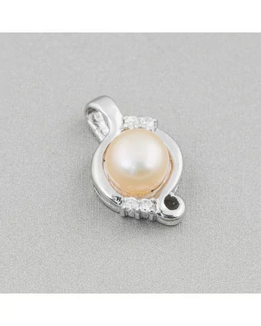 Ciondolo Pendente Di Argento 925 Con Perle Di Fiume E Zirconi Incastonati 11x18mm 1pz Rosa-ARGENTO 925 DESIGN ITALY | Worldofjewel.com