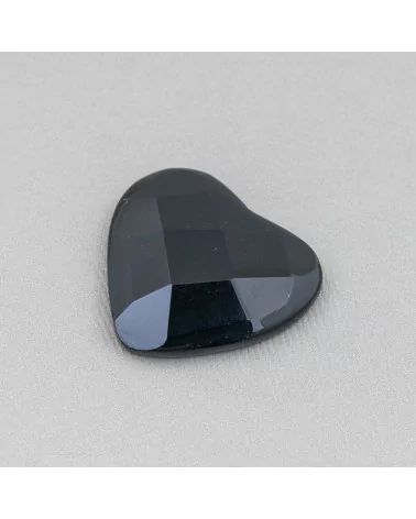 Componente Cabochon Grande Cuore Sfaccettato 30mm 2pz Agata Nera- CABOCHON GRANDI | Worldofjewel.com