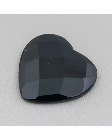 Componente Cabochon Grande Cuore Sfaccettato 40mm 1pz Agata Nera- CABOCHON GRANDI | Worldofjewel.com