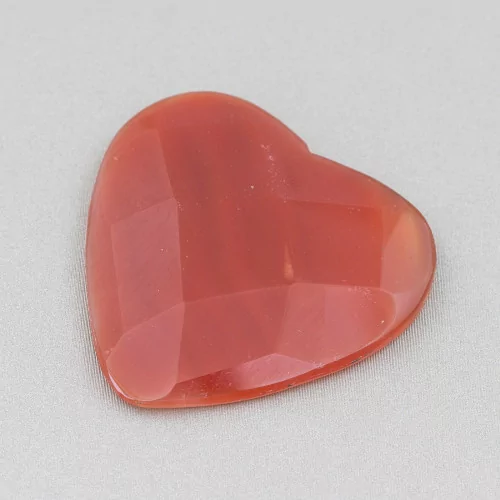 Grand Cabochon Coeur Facette Composant 40mm 1pc Agate Rouge