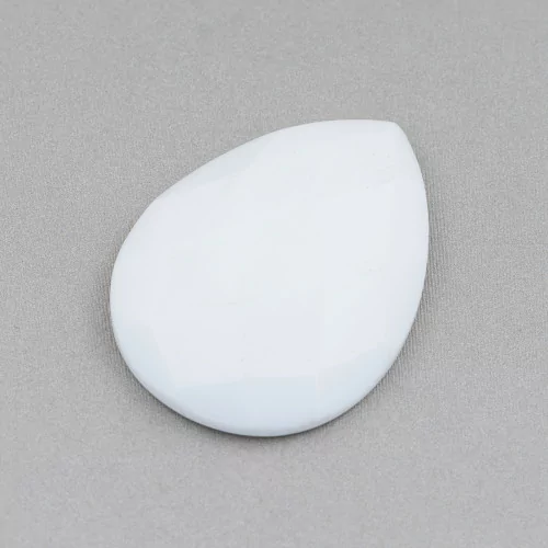 Composant Cabochon Grosse Goutte Facette 30x40mm 1pc Agate Blanche