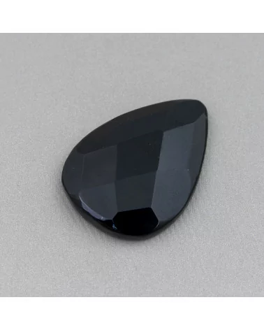 Componente Cabochon Grande Goccia Sfaccettato 30x40mm 1pz Agata Nera- CABOCHON GRANDI | Worldofjewel.com