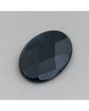 Componente Cabochon Grande Ovale Sfaccettato 30x40mm 1pz Agata Nera- CABOCHON GRANDI | Worldofjewel.com