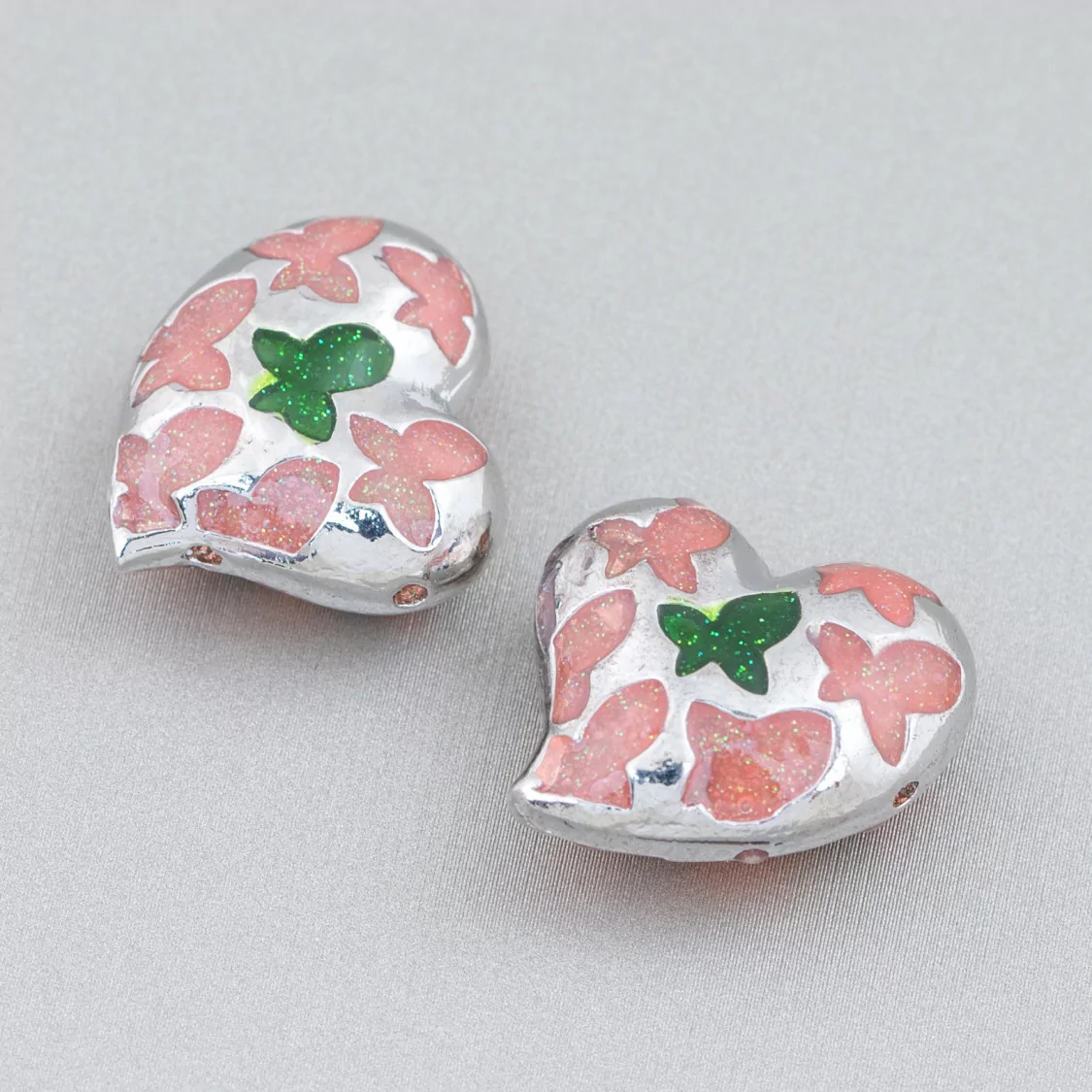 Componente Connettore Perline Di Ottone Smaltato Cuore 20mm 6pz Rodiato Rosa Verde-PERLINE SMALTATE | Worldofjewel.com