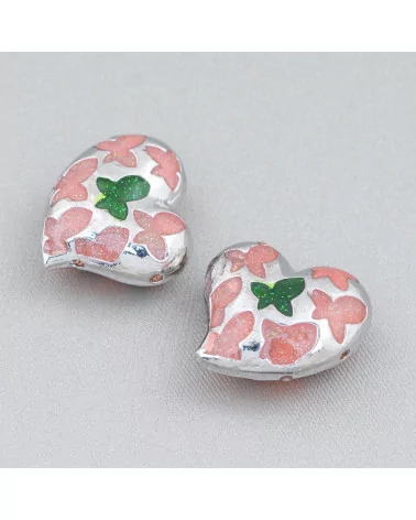 Componente Connettore Perline Di Ottone Smaltato Cuore 20mm 6pz Rodiato Rosa Verde-PERLINE SMALTATE | Worldofjewel.com