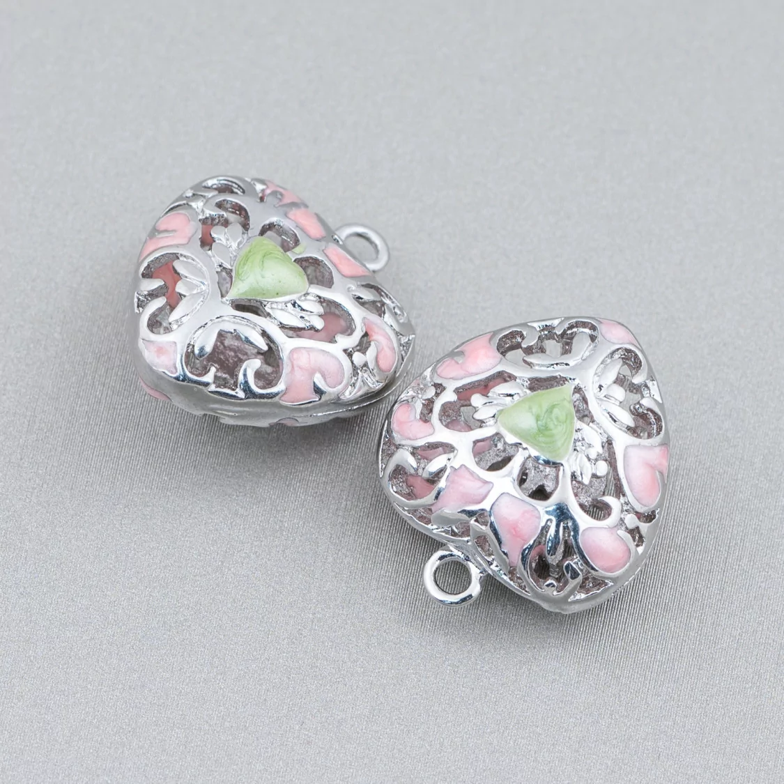 Componente Connettore Perline Di Ottone Smaltato Pendente Cuore 18x21mm 6pz Rodiato Rosa Verde-PERLINE SMALTATE | Worldofjewel.com