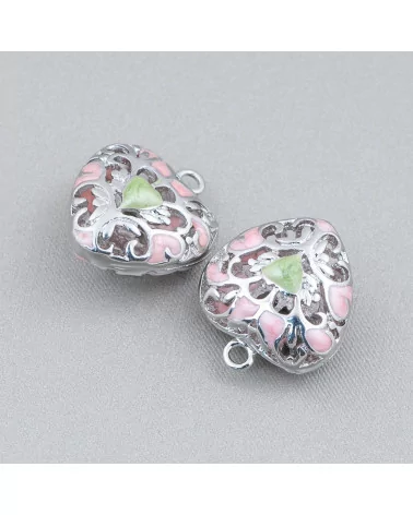 Componente Connettore Perline Di Ottone Smaltato Pendente Cuore 18x21mm 6pz Rodiato Rosa Verde-PERLINE SMALTATE | Worldofjewel.com