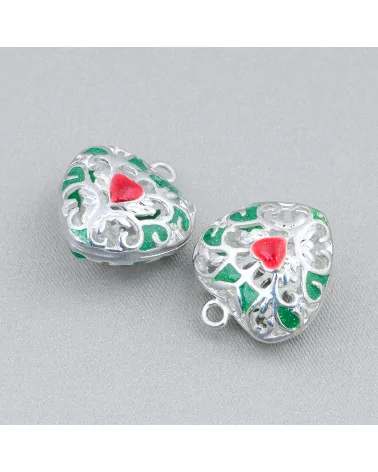 Componente Connettore Perline Di Ottone Smaltato Pendente Cuore 18x21mm 6pz Rodiato Verde Rosso-PERLINE SMALTATE | Worldofjewel.com