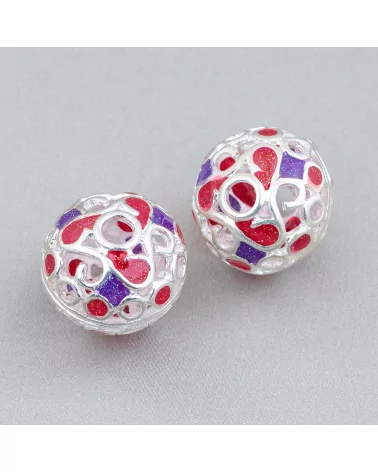 Componente Connettore Perline Di Ottone Smaltato Sfera 19x16mm 6pz Argentato Rosso E Viola-PERLINE SMALTATE | Worldofjewel.com