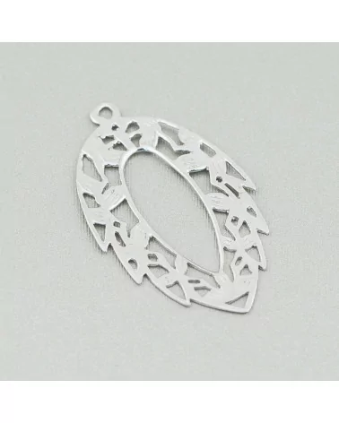 Componente Pendente Di Argento 925 Filigrana Forata Foglia 23x38mm 4pz Rodiato-CONNETTORI LISCI | Worldofjewel.com