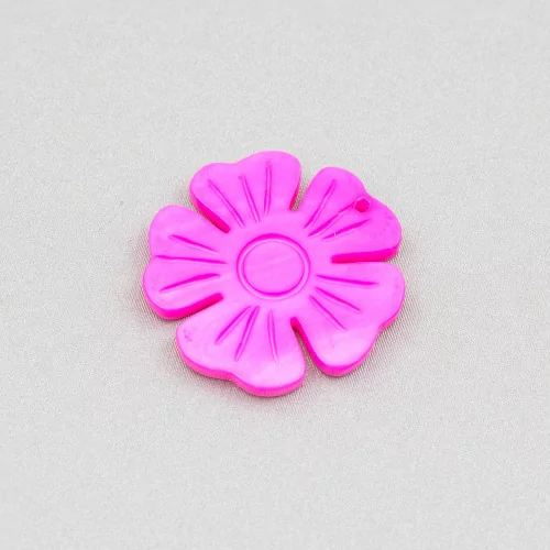 Pendentif Nacre Plate Gravé Composant 25mm 4pcs Fuchsia