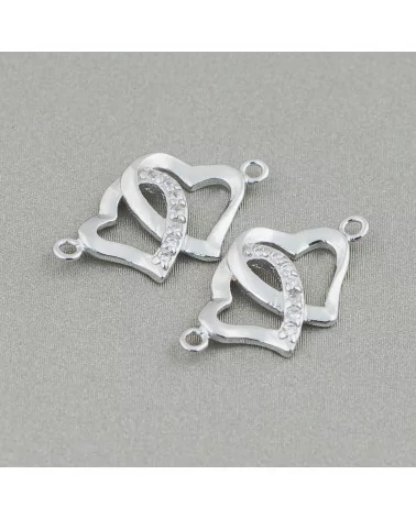 Connettore Componente Di Argento 925 Con Zirconi Con 2 Anellini Doppio Cuore 10pz-CONNETTORI CON STRASS | Worldofjewel.com