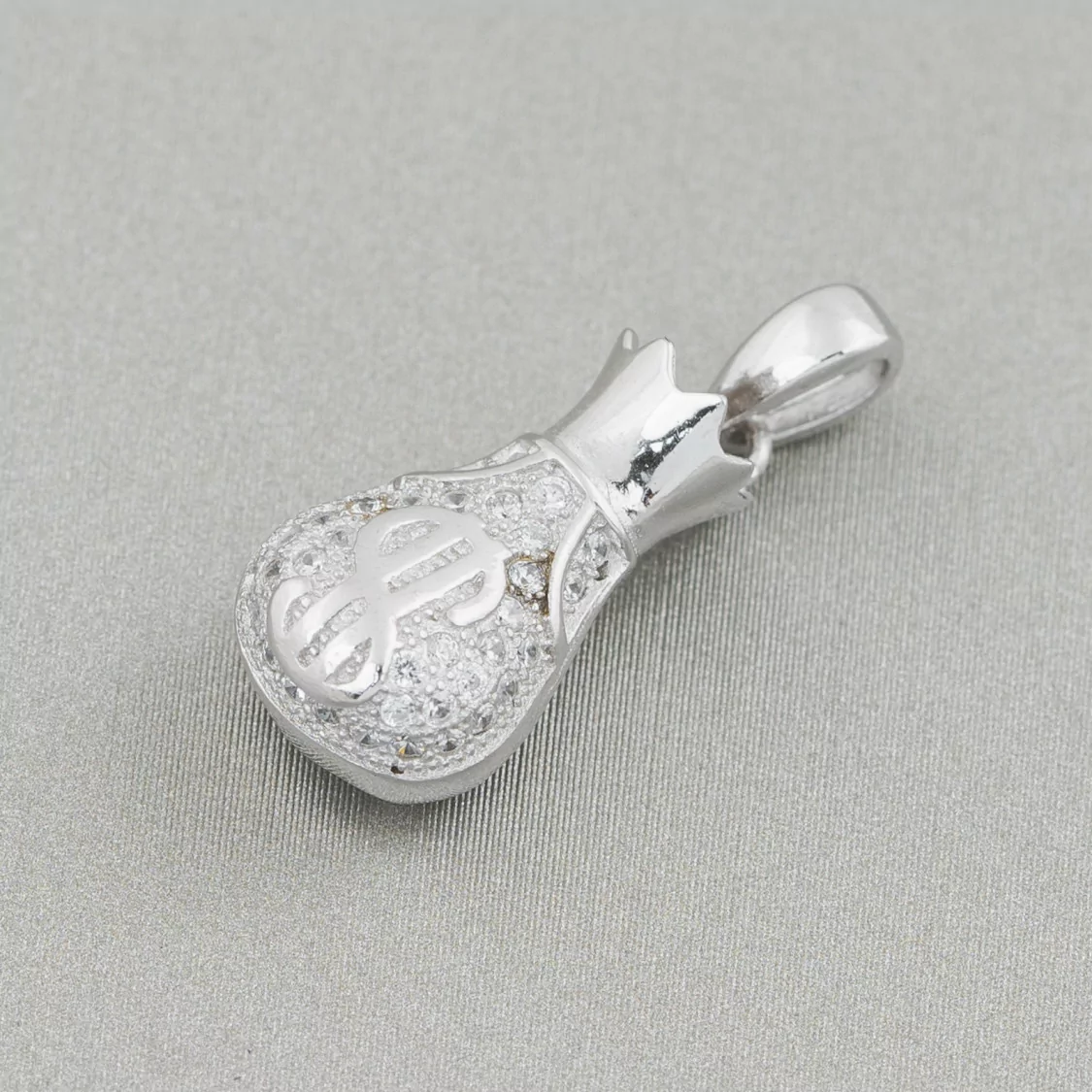 Pendente Di Argento 925 Con Zirconi Sacco Di Soldi 09x22mm 2pz Rodiato-ARGENTO 925 DESIGN ITALY | Worldofjewel.com