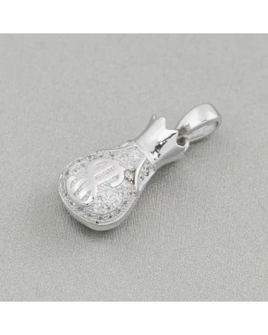 Pendente Di Argento 925 Con Zirconi Sacco Di Soldi 09x22mm 2pz Rodiato-ARGENTO 925 DESIGN ITALY | Worldofjewel.com