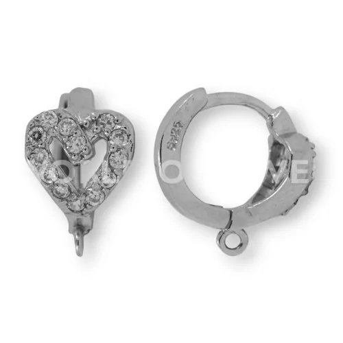 Base Per Orecchini Di Argento 925 Con Zirconi Perno Chiuso Cuore 08x13mm 3 Paia Rodiato-BASI DI ARGENTO 925 | Worldofjewel.com