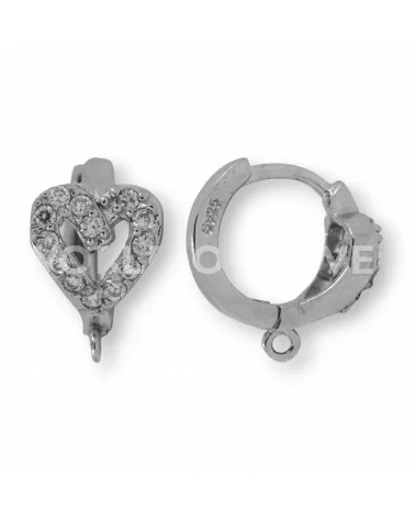 Base Per Orecchini Di Argento 925 Con Zirconi Perno Chiuso Cuore 08x13mm 3 Paia Rodiato-BASI DI ARGENTO 925 | Worldofjewel.com