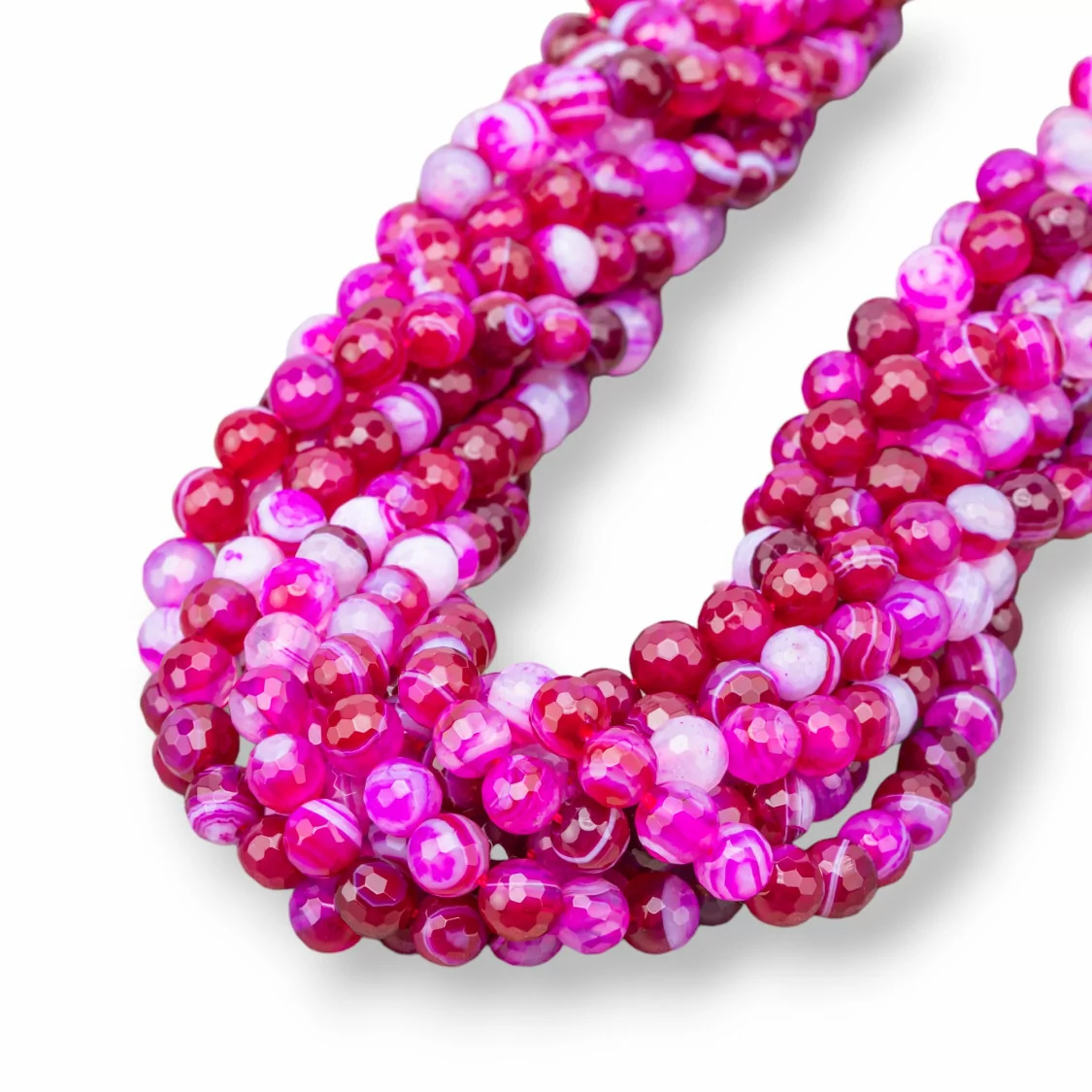 Agata Fucsia Striata Perlina Tonda Sfaccettata 8mm Ruby-AGATA FUCSIA | Worldofjewel.com