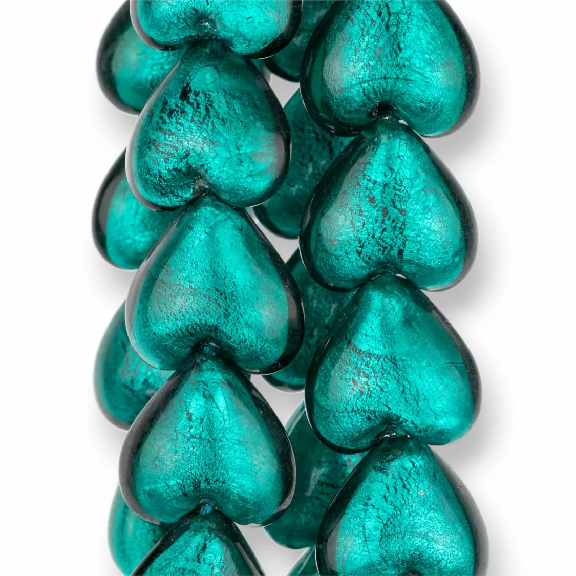 Perle di Vetro di Murano Cuore 20mm 13pz Verde Smeraldo-VETRO SOFFIATO | Worldofjewel.com