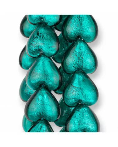 Perle di Vetro di Murano Cuore 20mm 13pz Verde Smeraldo-VETRO SOFFIATO | Worldofjewel.com